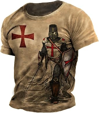 Men's Knight Templar 3D Printed T-Shirt Retro Casual Round Neck Short Sleeve Tops Gym Workout T-Shirts
