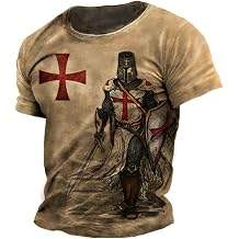 Men's Knight Templar 3D Printed T-Shirt Retro Casual Round Neck Short Sleeve Tops Gym Workout T-Shirts
