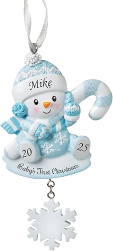 Adorno personalizado para bebé con bastón de caramelo con copo de nieve, adorno para árbol de Navidad, decoración artesanal personalizada para bebé,