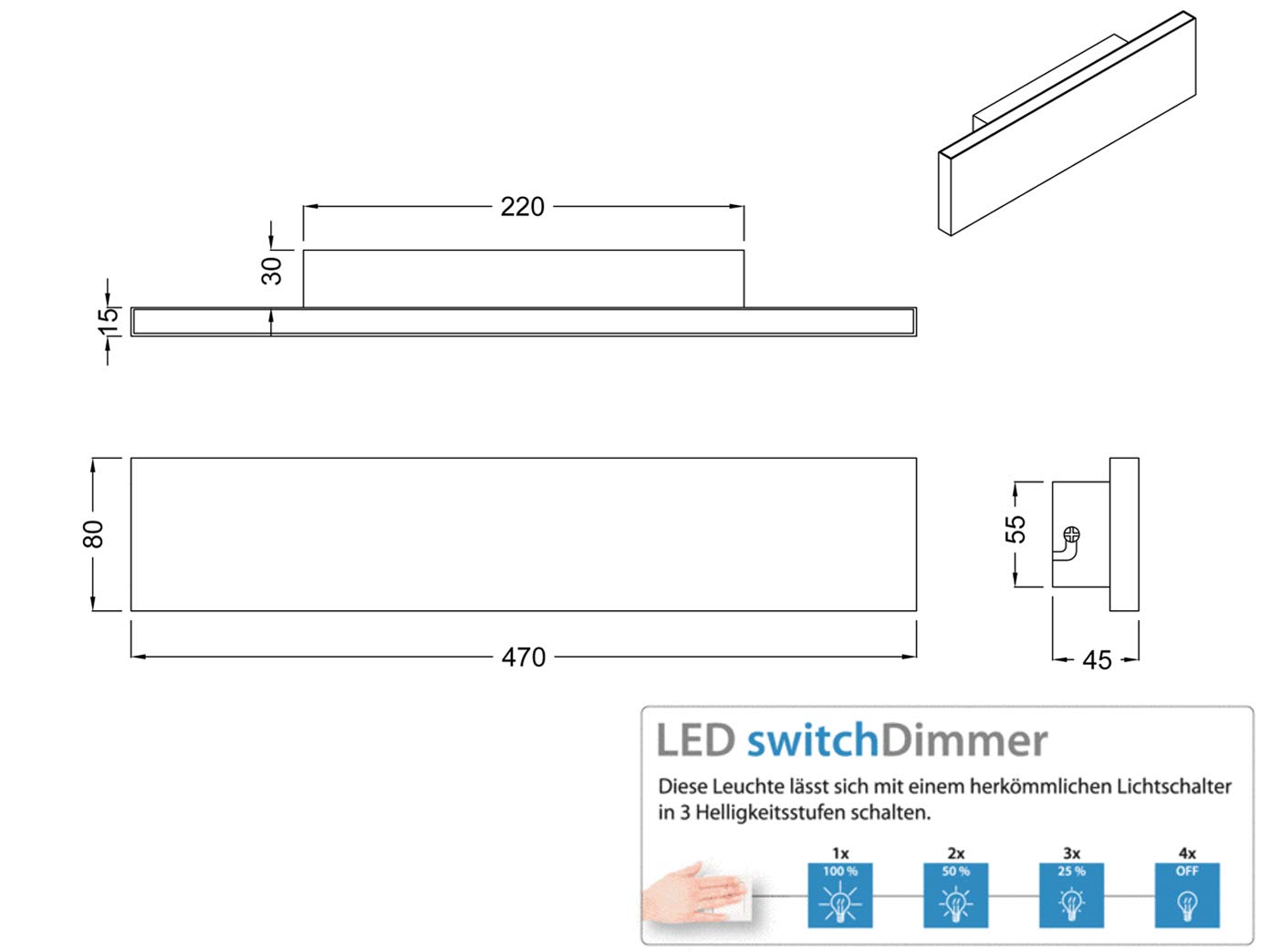 Trio Leuchten LED Wandleuchte Concha 225174731, Metall Weiß matt, inkl. 2x 9 Watt LED, Switch Dimmer