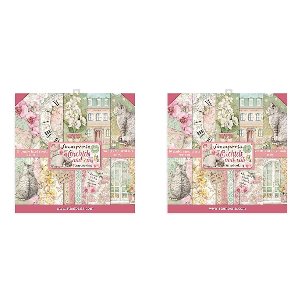 Stamperia Intl Paper PAD 8X8 10PK Orchid/CAT, 10 Count (Pack of 2), Various
