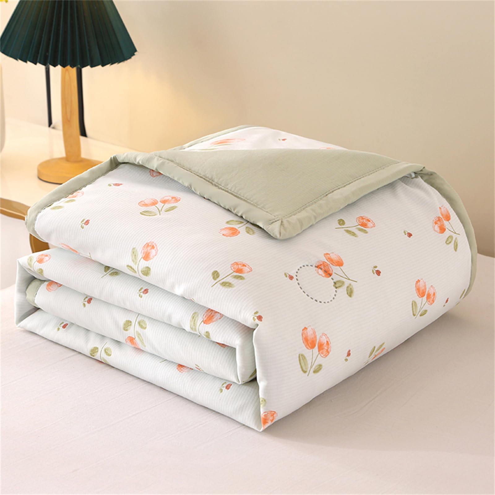 Odot Coverless Duvet 2.5 Tog Single Double King Size, Reversible Summer Quilted Duvet Cosy and Lightweight Quilt Breathable Bedspreads Quilted Throw for Beds (Orange Flowers,180 * 200cm)