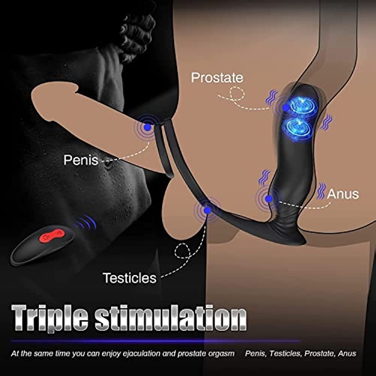 Dispositivo massaggiante con anello, plug anale per un massaggio estremo, 9 modalità
