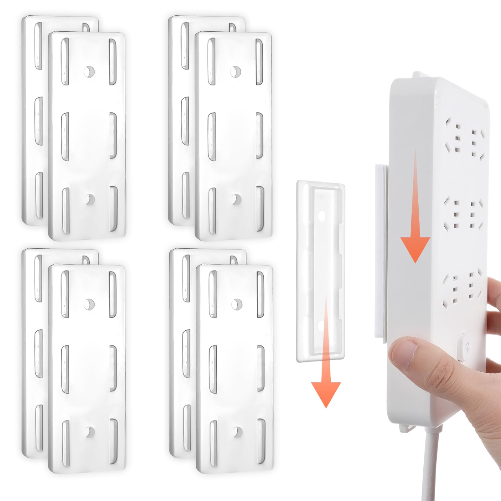 Adhesive Punch Free Socket Holder, 8Pcs Power Strip Holder Wall Mount, Self-Adhesive Desktop Socket Fixer Space-Saving and Easy Install for WiFi Routers, Remote Controls