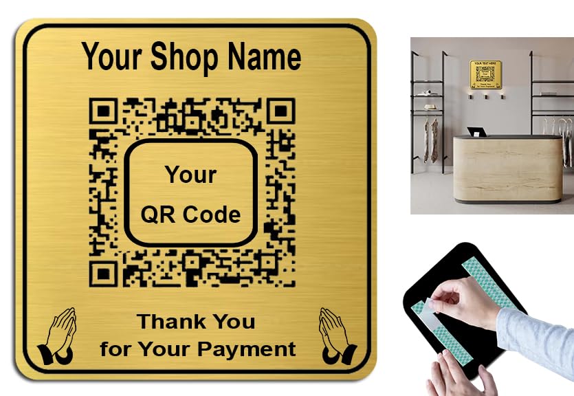 Customize Personalized Payment QR Code Golden Black High Grade Acrylic Sign Board for Business Shop Stores Cafes Shops Hospital School Office Hotel Restaurant Company Malls Bank Home