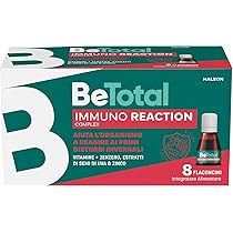 Be-Total Immuno Reaction, Integratore Alimentare Supporto per le Difese Immunitarie, con Vitamina C, B6, Zenzero, Acerola, Adulti, 8 Flaconcini