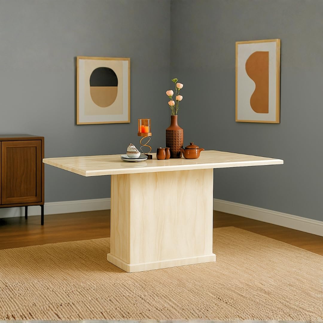 Royaloak Milan Italian Marble Dining Table Six Seater | Latest 6 Seater Dining Table with Italian Art Marble Top, Rounded Edges & Pedestal Base | Modern, Stable and Sturdy Design for Living Room-image-47