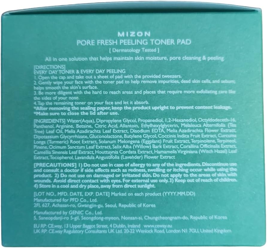MIZON Pore Fresh Peeling Toner Pads AHA BHA PHA with Tea Tree & Turmeric Extracts, Gentle Exfoliation & Deep Cleansing, Korean Peeling Pads Cotton Soothing Exfoliating Pore Tightening (60 PCS) - Image 9