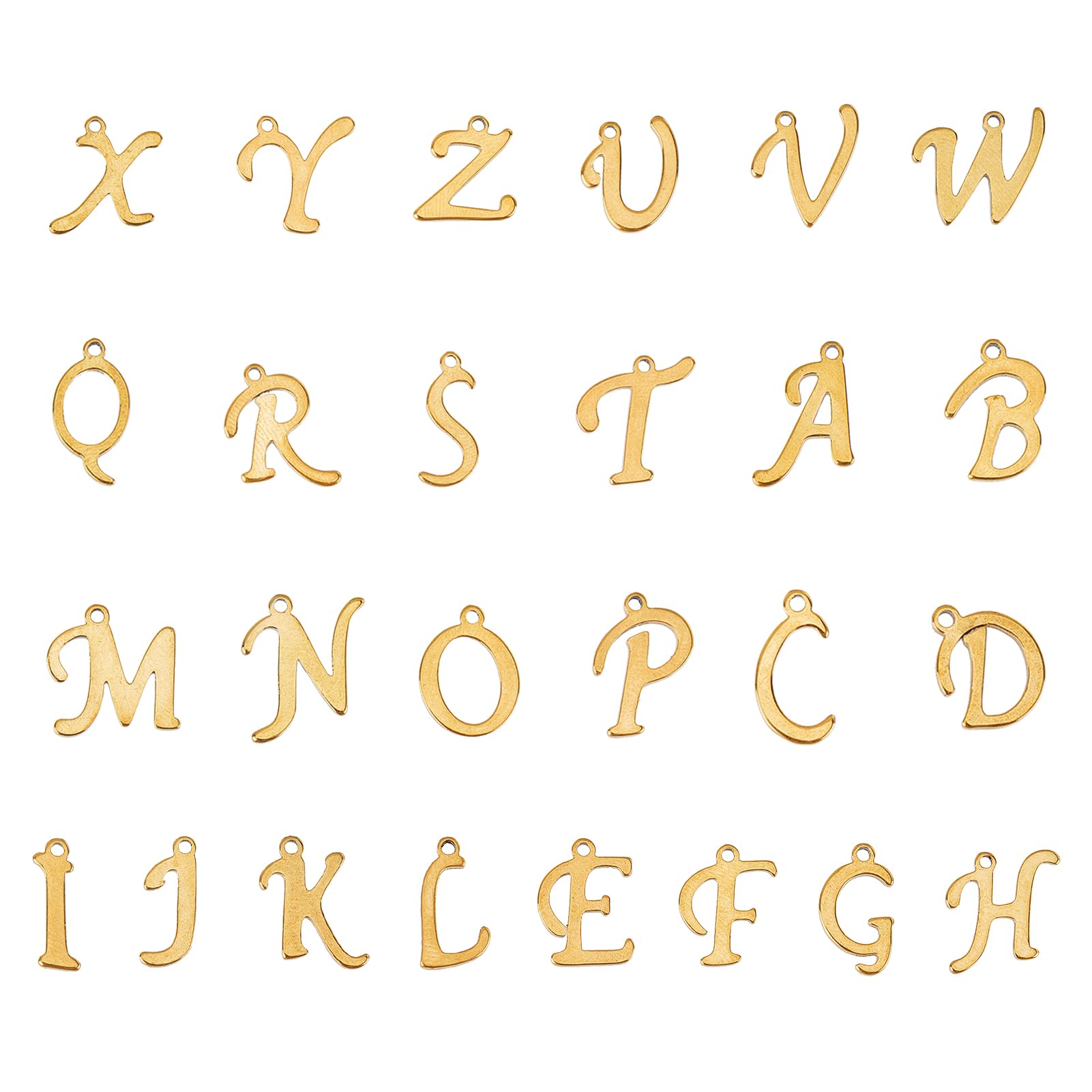 NICENEEDED 26Pcs 18K Gold ABC Letter Alphabet Charms, Stainless Steel Pendants with Open Jump Ring