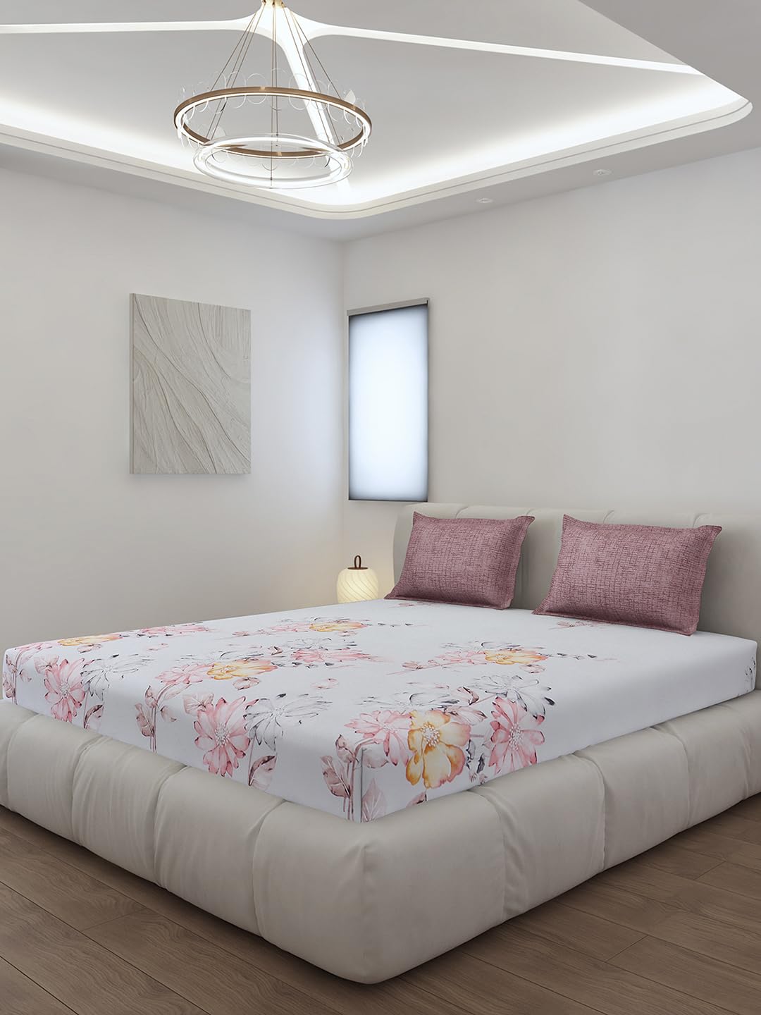 Monte Carlo Multi Printed King Size 130 GSM 1 Fitted Bedsheet with 2 Pillow Cover-picture-12