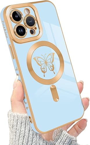 Funda magnética para iPhone 13 Pro Max, bonita funda con borde chapado en mariposa para mujeres, niñas y hombres, TPU suave, a prueba de golpes,