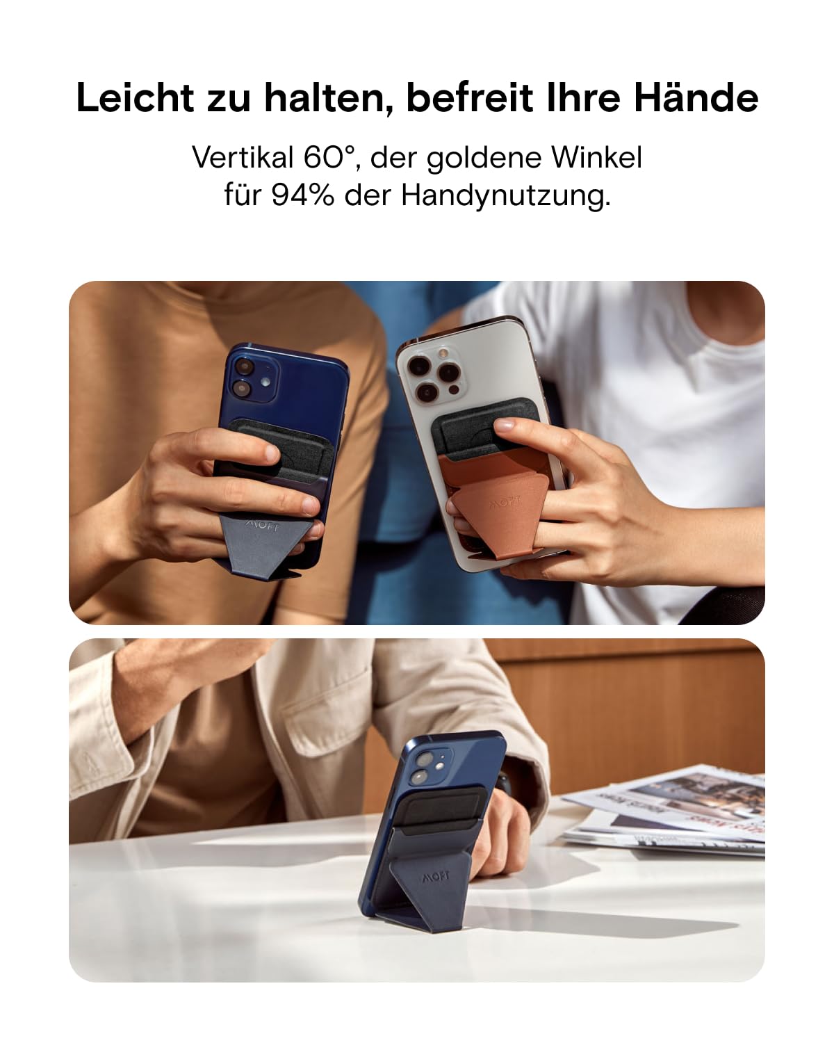 MOFT Kartenhalter Handy Ständer, Unsichtbare Selbstklebende Kartenhalter Portemonnaie, Veganes Leder Stick On Karten Portemonnaie für iPhone Android Smartphones (Jet Black)