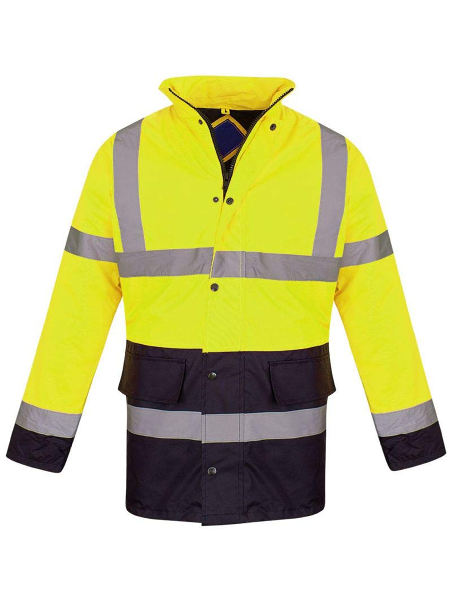 shelikes Hi Vis Viz Jackets High Visibility Parka Workwear Security Safety Fluorescent Hooded Padded Waterproof Work Wear Jacket Coat