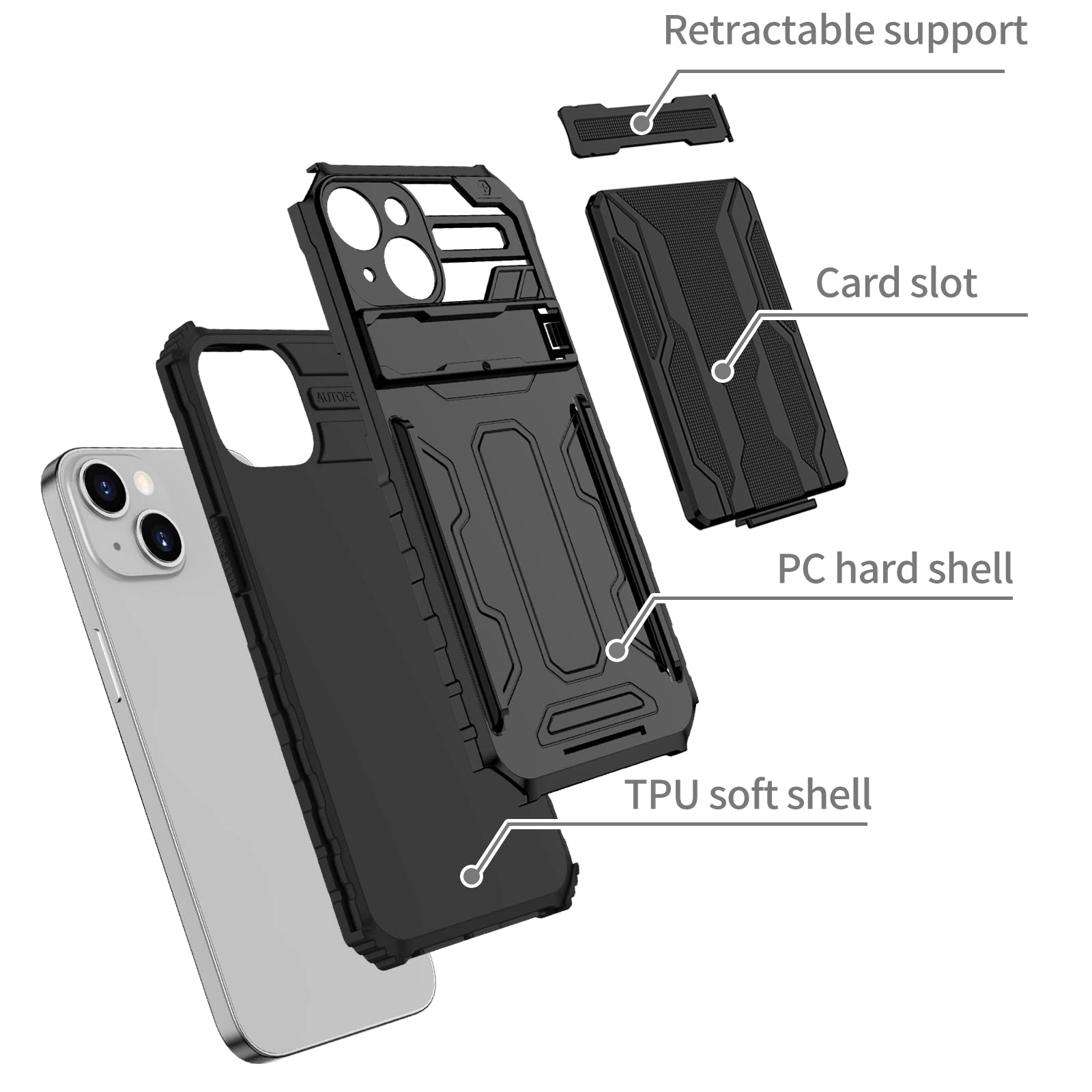 YOUULAR Armor Card Case For Samsung Galaxy A16 5G Hard PC Soft TPU Bracket Card Case Phone Case - View #8
