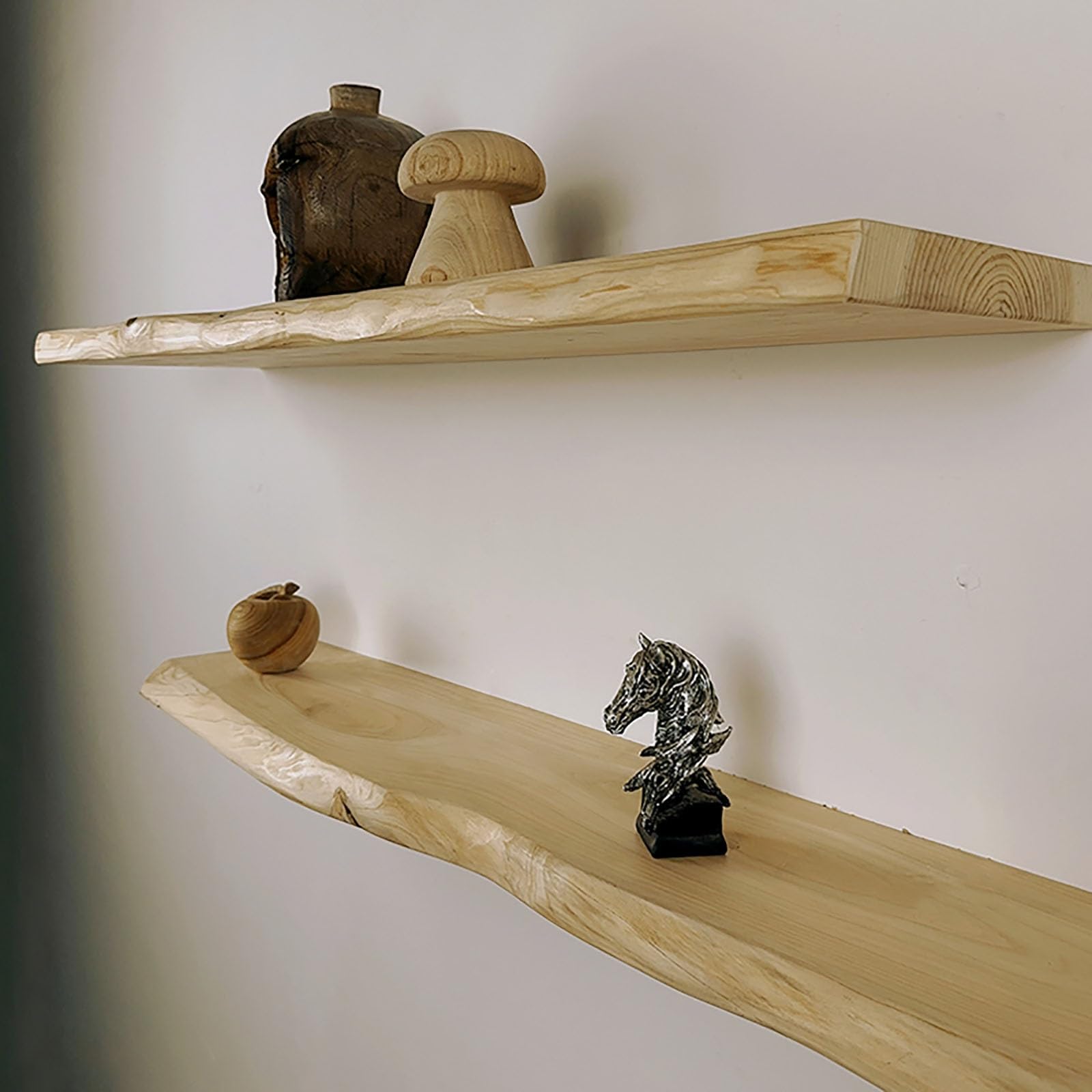 Mensole Da Parete In Legno Massello Con Staffe per Mensola Nascoste, Capacità Di Carico Di Installazione Perforata Di 30 kg, Mensola Galleggiante Con Bordo Naturale, Libreria Da Esposizione Vintage