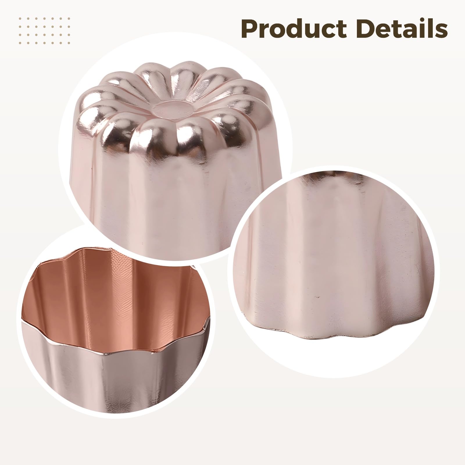 Lot de 8 moules à cannelés en cuivre, 4,5 x 5,5 x 4,5 cm, revêtement antiadhésif, pour cannelés français traditionnels, puddings, gâteaux et desserts