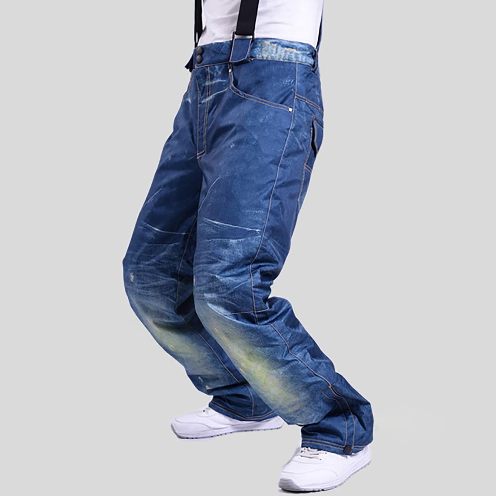 Pantalon de Ski pour Homme Jeans de Snowboard-Imperméable Chaud Coupe-vent et Epaissie Casual Bretelles de Ski en Jean imperméable et Respirant pour Homme pantalon de harnais pantalon de ski