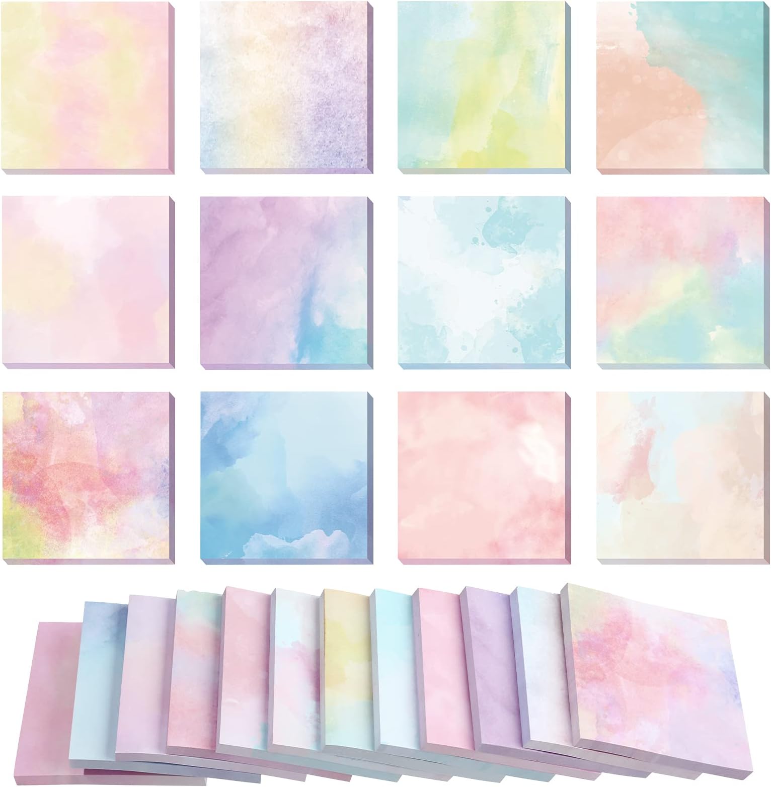 Outus 12 Pads 720 Sheets Gradient Watercolor Sticky Notes 2.8 x 2.8 Inch Cute Sticky Notes Bulk Fun Self Adhesive Memo Pads for Office School Classroom Home Students Teachers Gifts(Pastel)