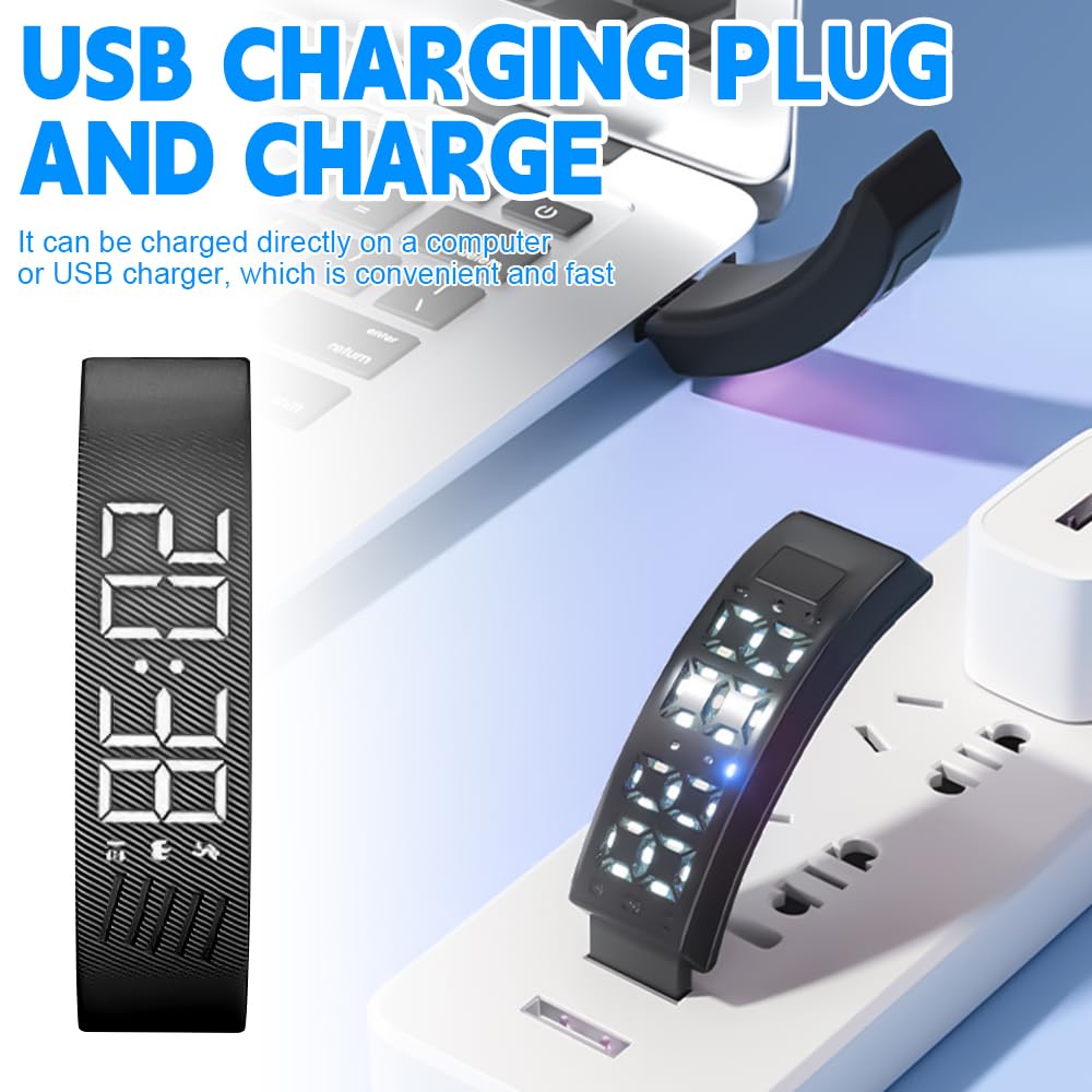 Bracelet Reveil Vibrant, Bracelet De Réveil Vibrant Silencieux, Étanchéité Ip65,MontreRéveil Rechargeable Par USB, Montre De Rappel D’Alarme Vibrante Pour Hommes Femme, Activité Quotidienne