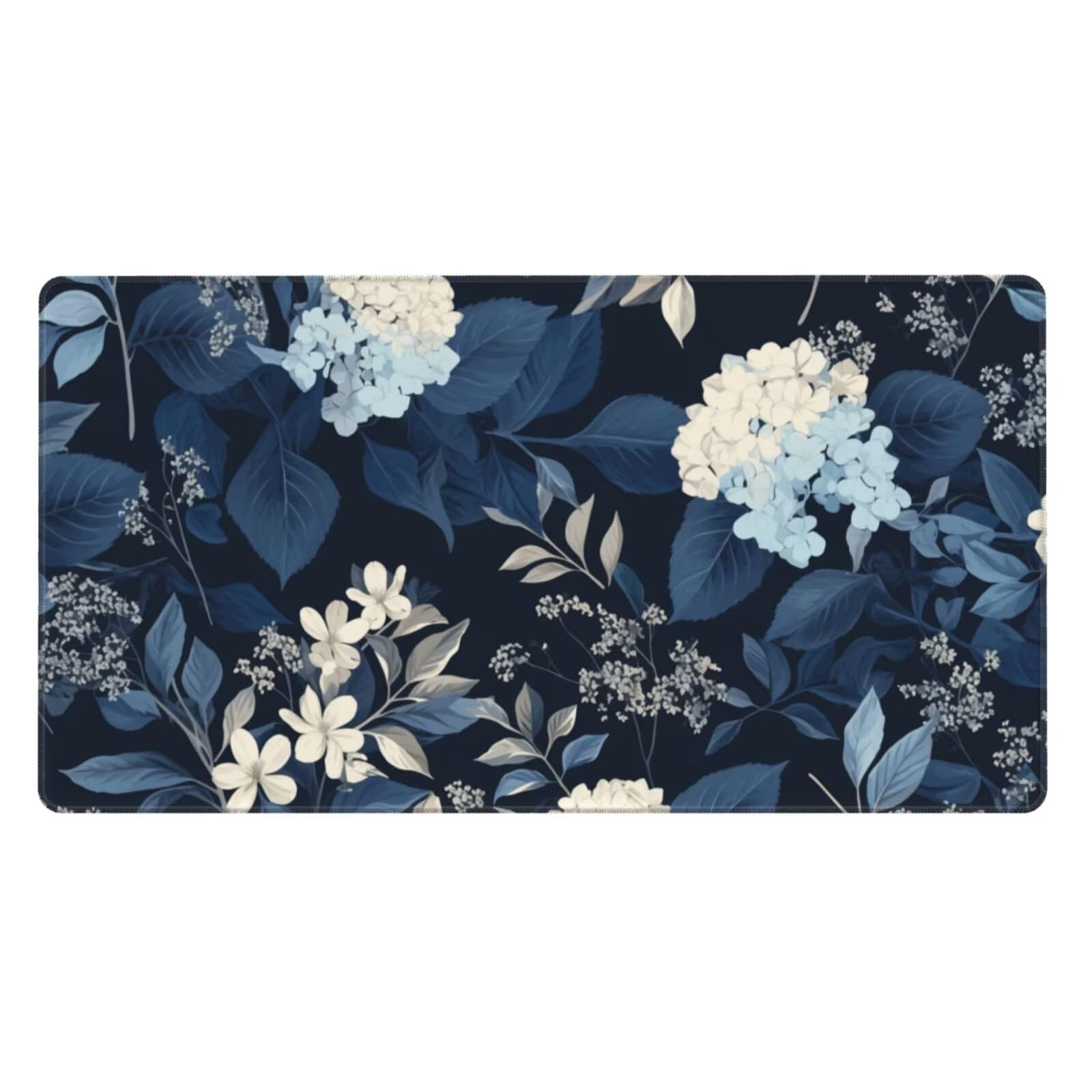 Gaming Mauspad XXL 1200x600x3mm Mousepad Verlängertes Groß Mauspad Schreibtischauflage,Genähte Kanten rutschfeste Gummibasis,Verbessert Präzision Geschwindigkeit Office Blumen Blaue Blätter L-2706