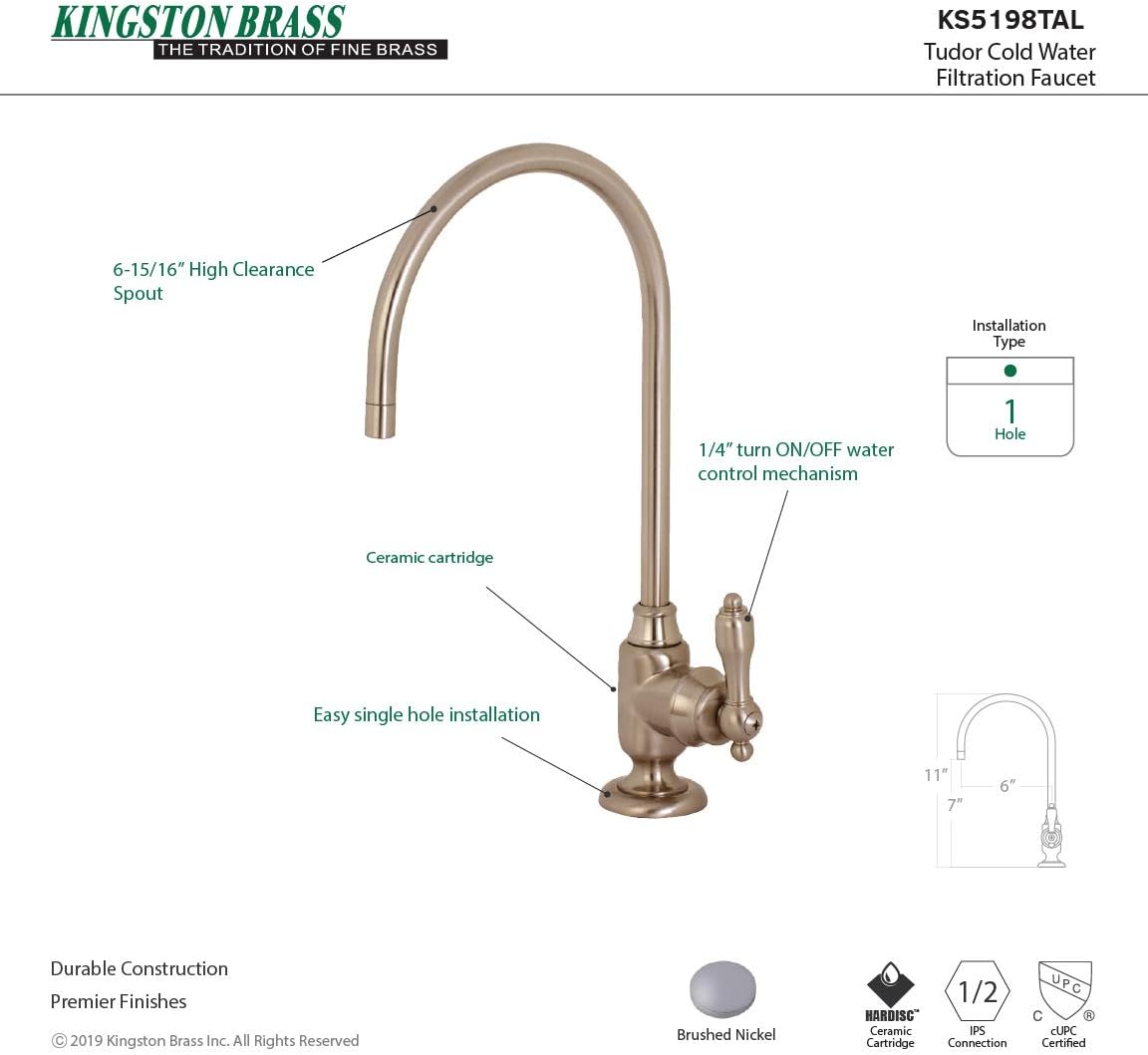 Kingston Brass KS5198TAL Tudor Single-Handle Water Filtration Faucet, Brushed Nickel