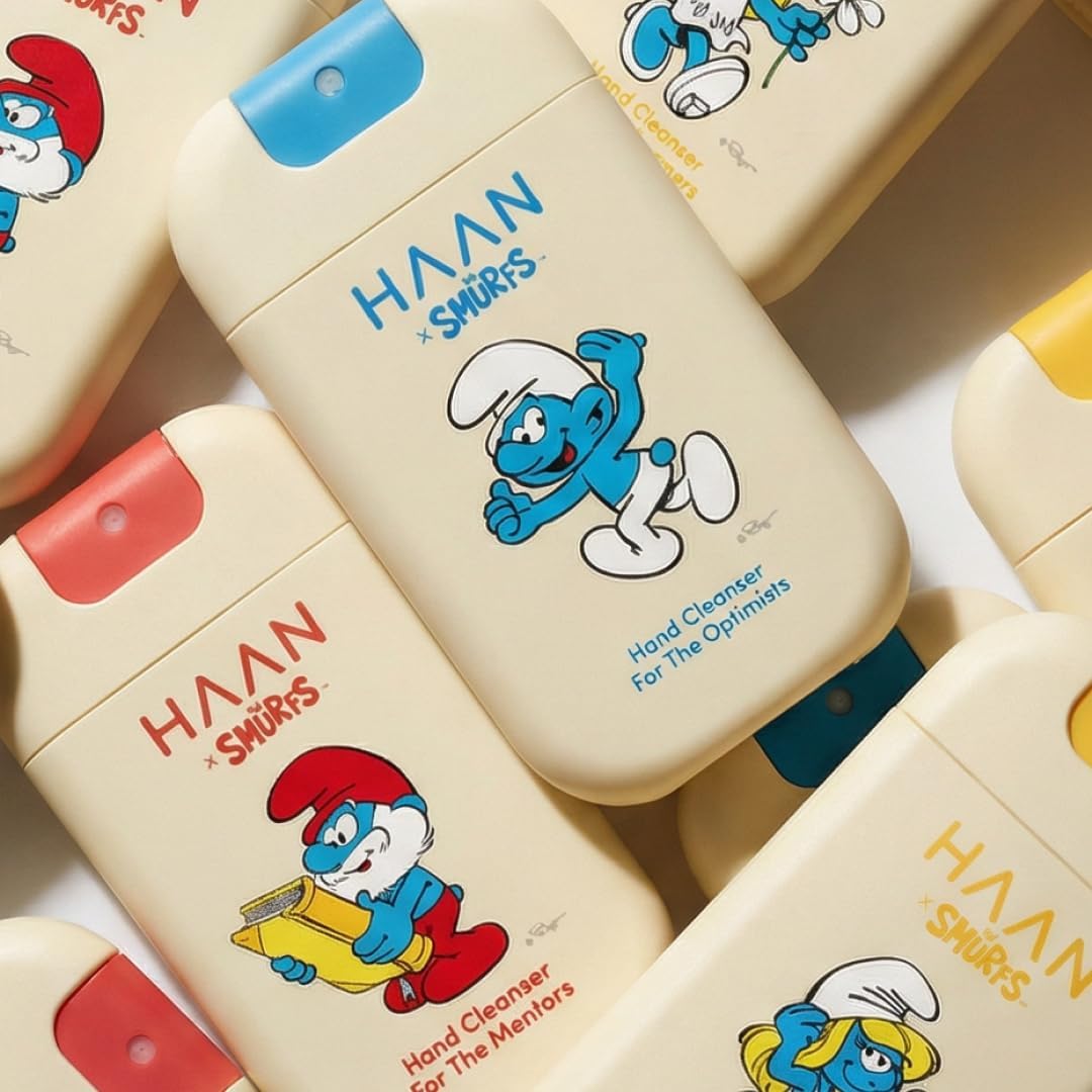 HAAN Limited Edition Smurfs – Feuchtigkeitsspendendes Handreinigungsspray mit Aloe Vera (3er-Pack) – je 1 Stück pro Duft: Morning Glory, Bright Rose, Purifying Verbena