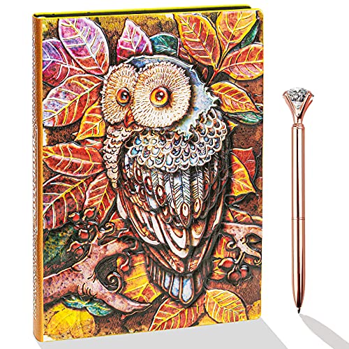 Product Image of the 3D Embossed Vintage Leather Journal Writing Notebook with Pen Set,Antique Handmade Leather Daily Notepad Sketchbook,Travel Diary&Notebooks to Write in,Gift for Men Women (Owl(Color), A5(8.3'×5.5'))