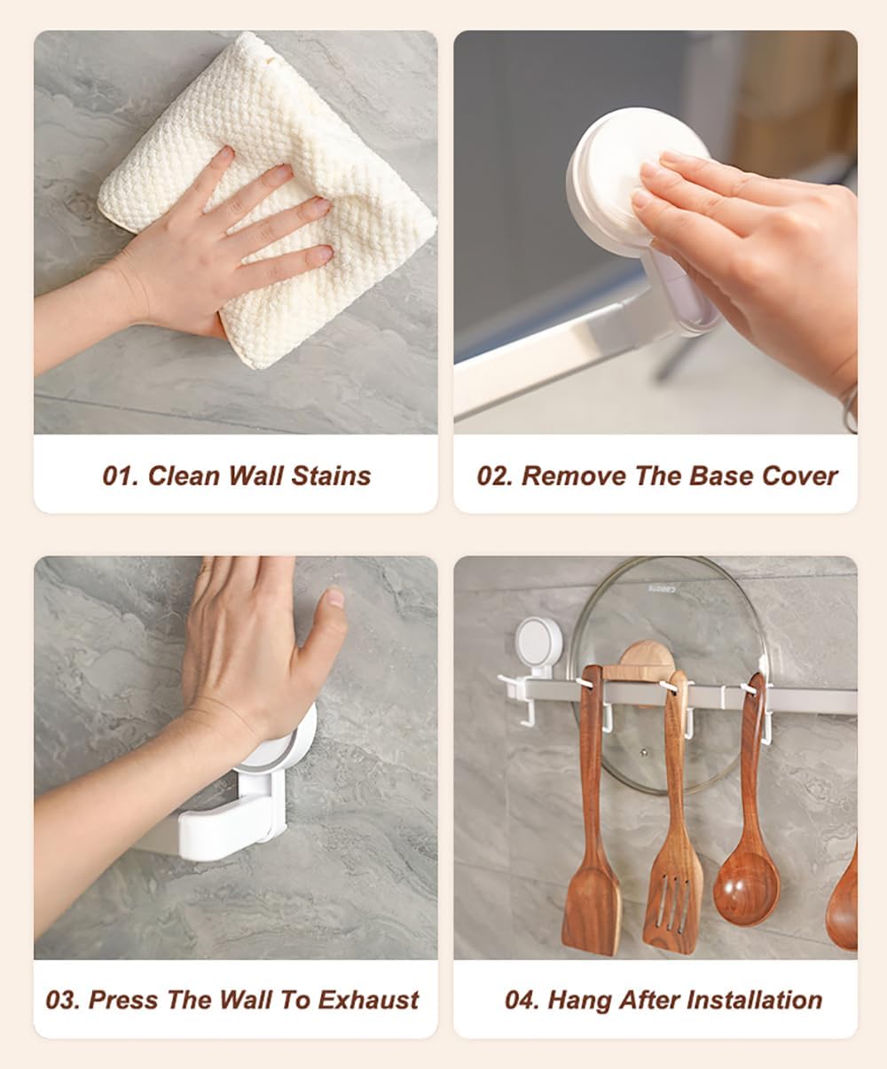 Kitchen Utensil Hooks, Kitchen Utensils Holder Suction Cup Wall Mounted Cooking Utensil Rack for Hanging Pots and Pans Storage Spatula Spoon Rail Hanger Organizers(with 18 Hooks 90cm)