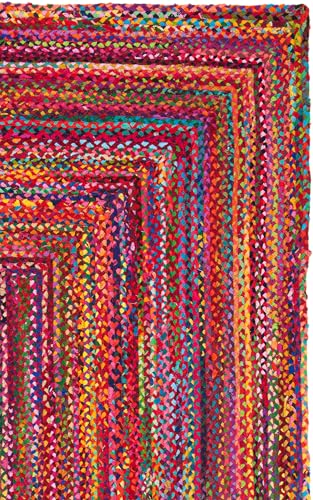 Tapete de Algodón Trenzado Boho 6'x6' Rojo y Multicolor miniatura 4