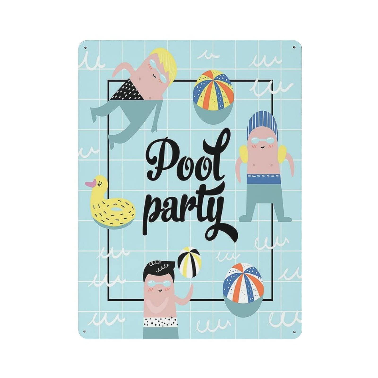 Metal Tin Sign Pool Party Swimming Vintage Tin Poster Metal Sign Wall Decoration Country Kitchen Home Garage Decor 16"x12"