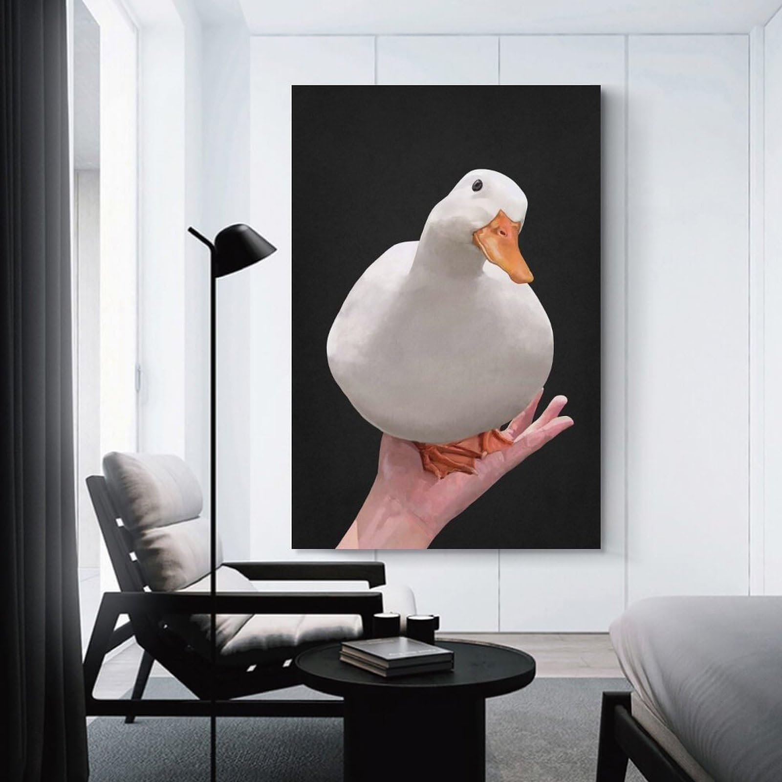Junmoney Duck on Palm Meme Wall Art Print 20x30inch(50x75cm), for Living Room, Bedroom Or Home Office, Thoughtful Wall Decor for Art Lovers
