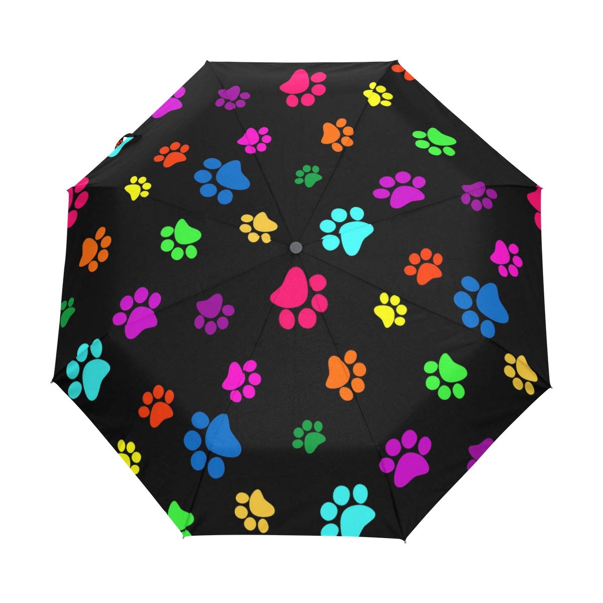 KUWT Colorful Dog Cat Paw Print Compact Travel Umbrella Anti-UV Protective Waterproof Umbrella Automatic Open