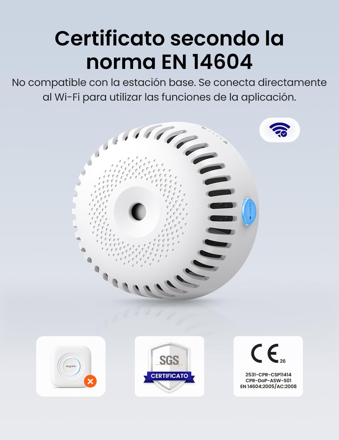 AGESLINK Rilevatore di fumo WIFI, Certificazione EN 14604, ASW-iR, 1 Pezzo