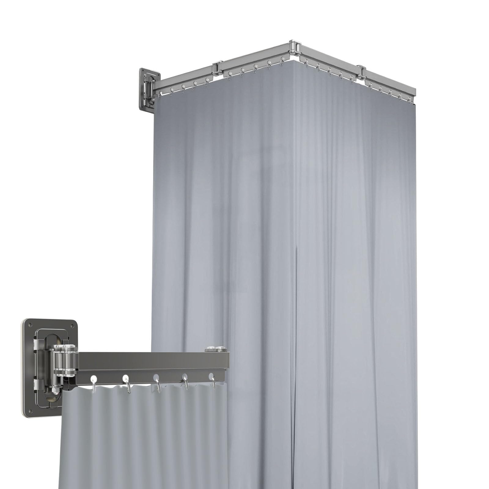 Barra de Cortina de Ducha Plegable con Cortina de 180 Cm, Apta Para Bañeras o Duchas, Barra Cortina Baño (Gris plomizo)
