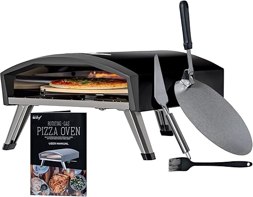 Miniatura 1 de Deco Chef Horno de pizza de gas al aire libre diseño plegable portátil piedra de hornear autogiratoria sin complicaciones accesorios negro