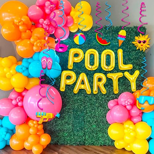 Image of Summer Pool Beach Hanging Swirls 15 Pack Foil Ceiling Hanging Swirls Pool Party Balloons Swimming Pool Party Favors Beach Party Banner Beach Party Balloons