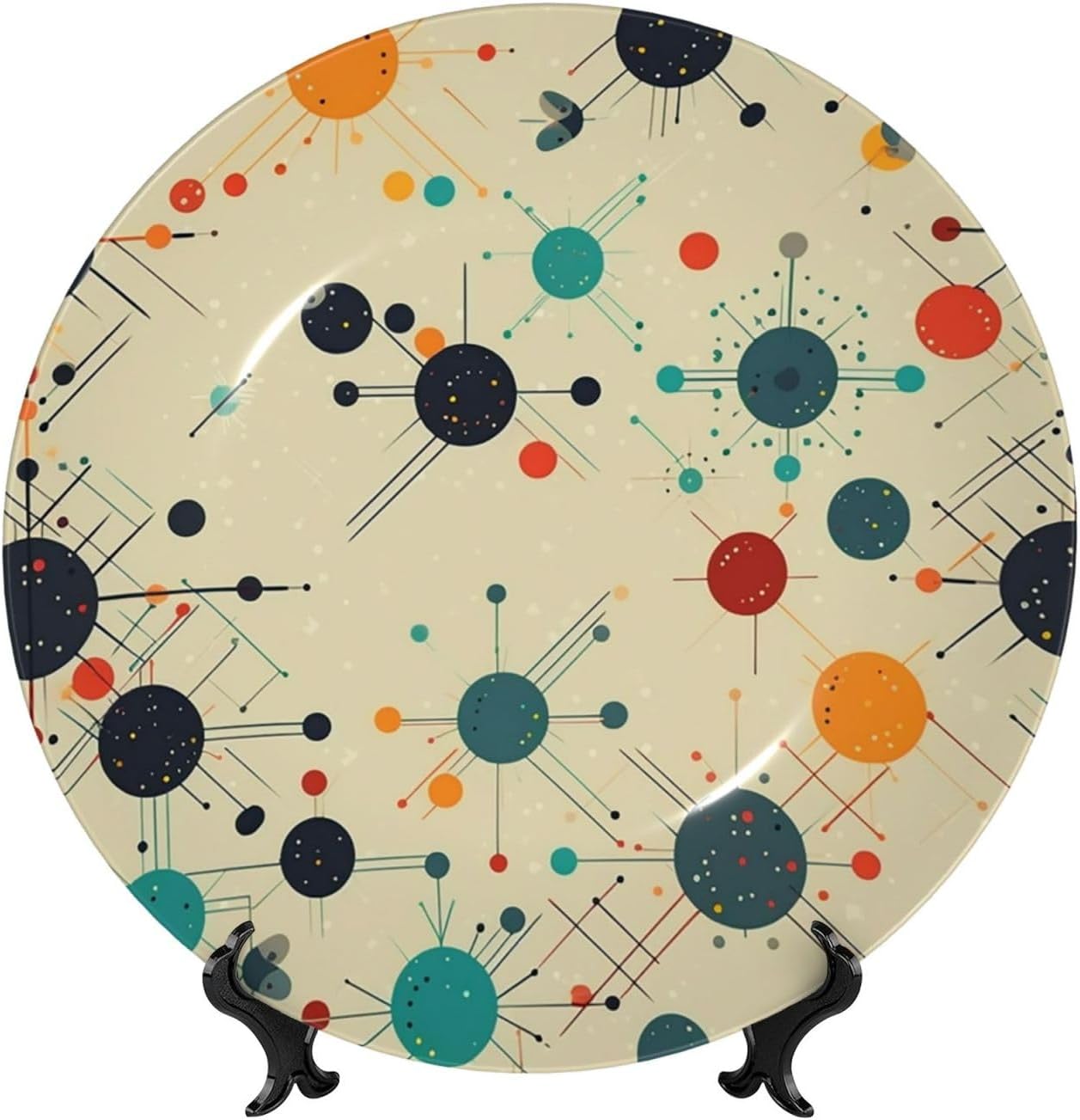 Bone China Decorative Plate with Display Absctract Geometric Pattern Space Ceramic Plates Crafts Art Decor Dessert Plate Ceramic Ornament Porcelain Plates for Living Room Kitchen Table Home Decor