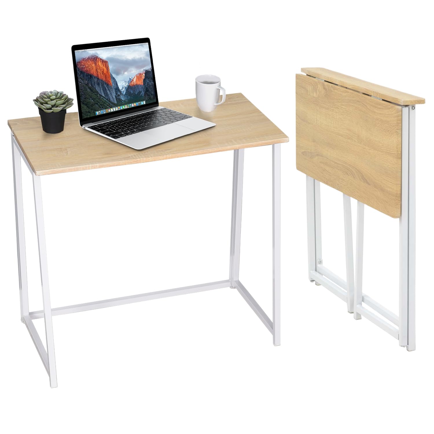Meuble Cosy Mesa de Ordenador Plegable para Ahorrar Espacio, con Estructura de Acero, para Oficina, Hogar, Puesto de Trabajo, Estilo Escandinavo, Patas de Metal, FáCil Montaje, Roble, 80 X 40 X 74 cm