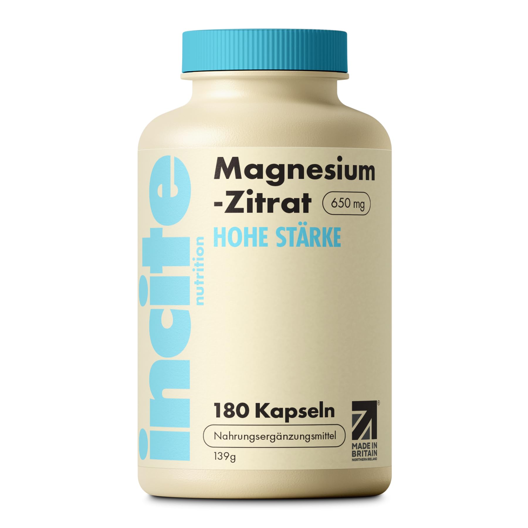 Incite Nutrition Magnesium Citrate Kapseln 650 mg. Hochdosiertes Ergänzungsmittel. 180 Magnesiumcitrat Kapseln, 6-monatiger Vorrat. Unterstützt die Muskelfunktion, Energie & erholsamen Schlaf. Vegan