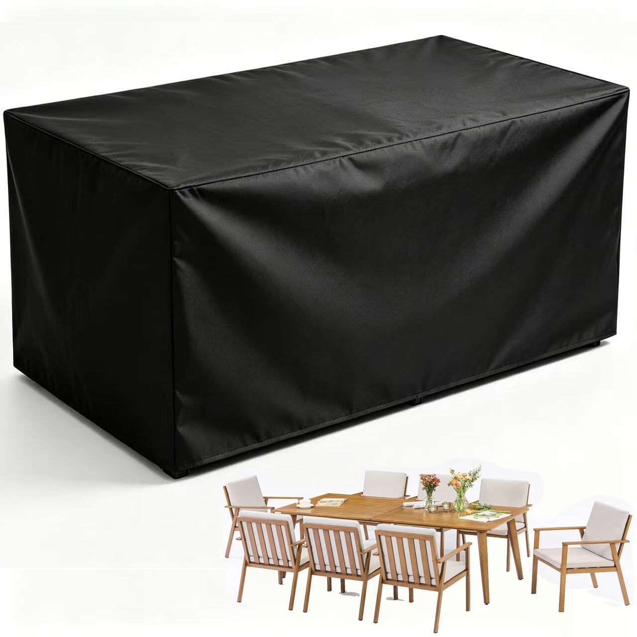 Garden Furniture Covers Waterproof Rectangular 405x405x100cm,Heavy Duty 420D Oxford Fabric Outdoor Patio Table,Rattan Garden Furniture Covers with Adjustable Hem Cord