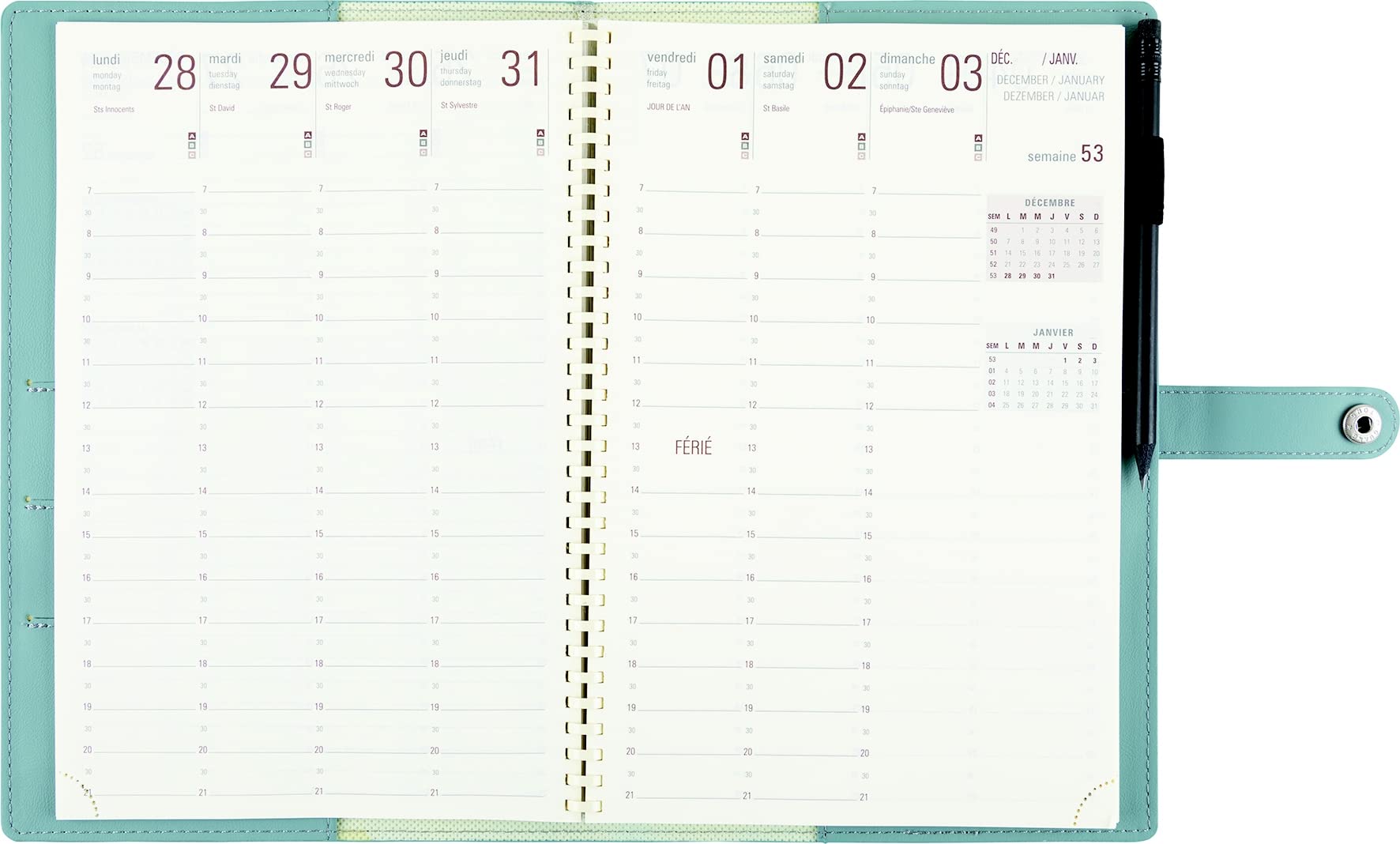 Recharge Organiseur Semainier OBERTHUR Notes 17 - Janvier à Décembre 2025, 10x17cm