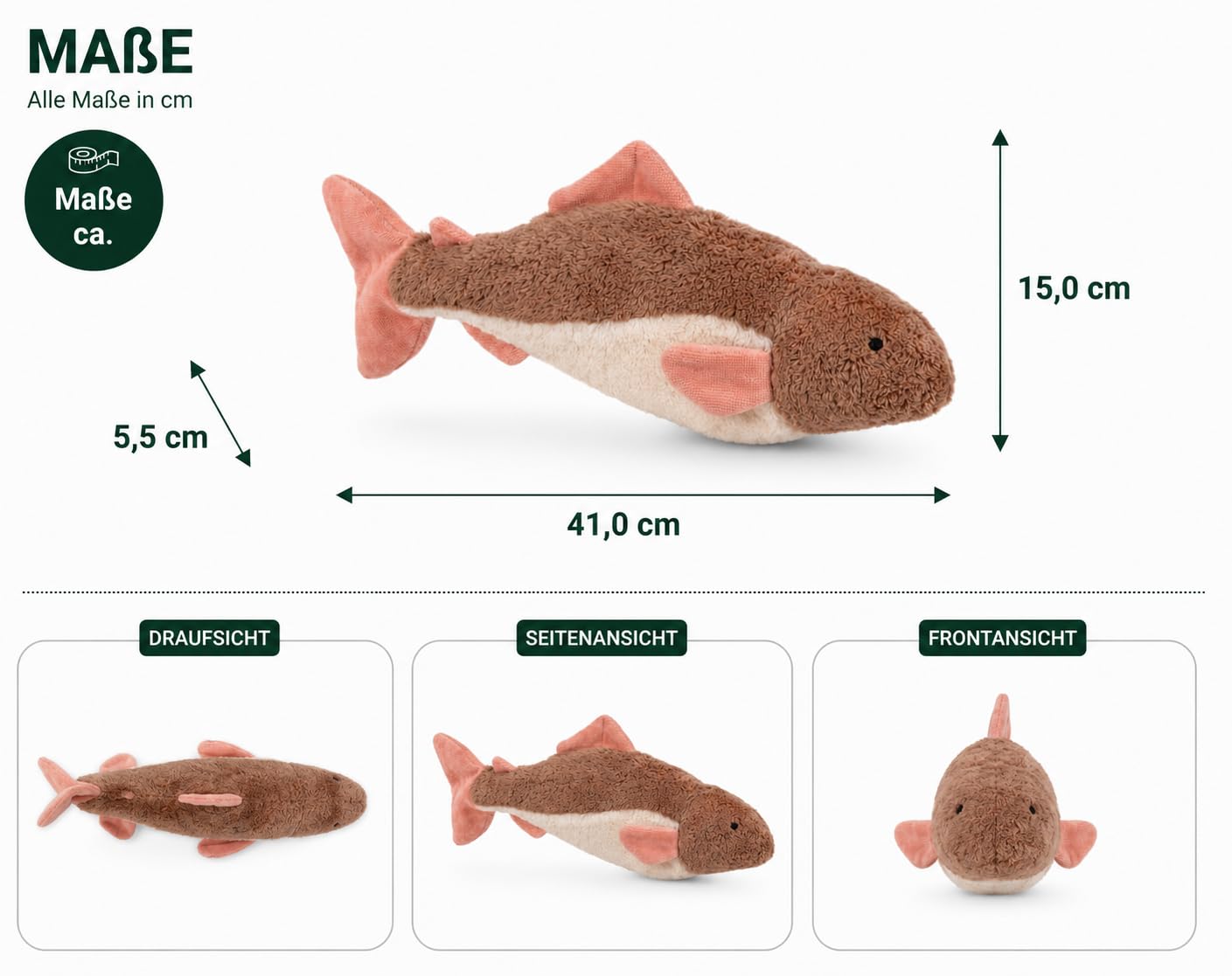Senger Naturwelt Kuscheltier Fisch klein | rosenholz, Wärmekissen mit Füllung aus Deutschland ab 3 Monaten