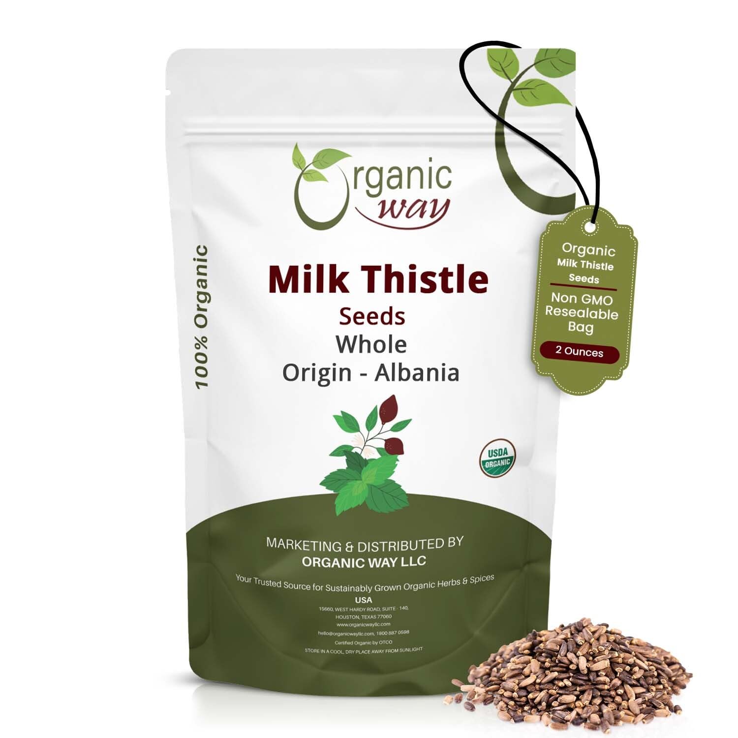 Organic Way Whole Milk Thistle Seeds - Herbal Tea - Origin - Albania (2 Oz) 2 Ounce (Pack of 1)