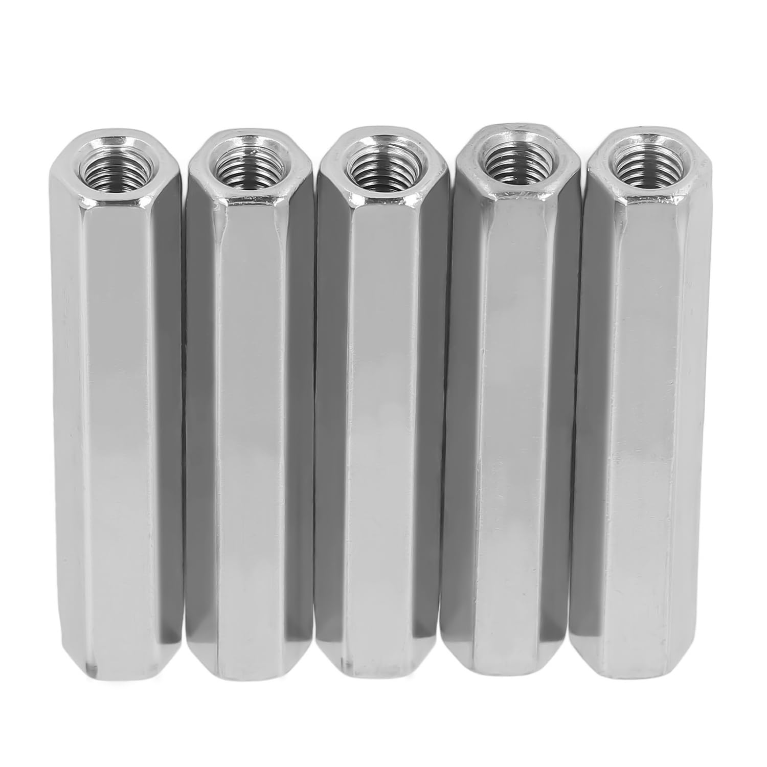 5 Tuercas Acoplamiento M8x1.25 Acero Inoxidable 304 Larga 75mm | Varilla Hexagonal Rosca Hembra 13mm OD para Unión de Componentes