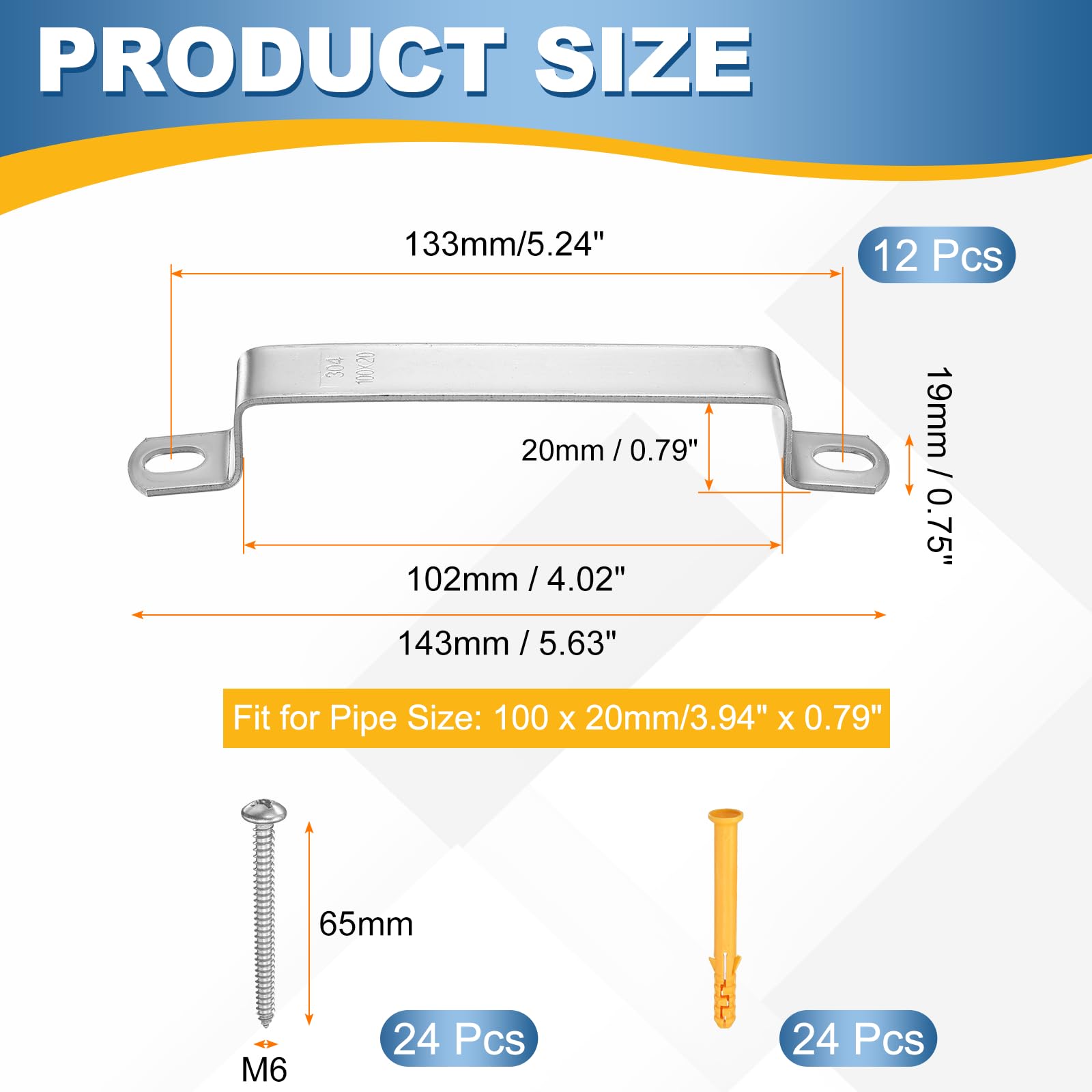 HARFINGTON 12 morsetti quadrati per tubi, 100 x 20 mm, in acciaio inox 304 | Morsetto a forma di U, staffa per connettore con fibbia a tubo quadrato con viti per tubo flessibile cavo recinzione ponte