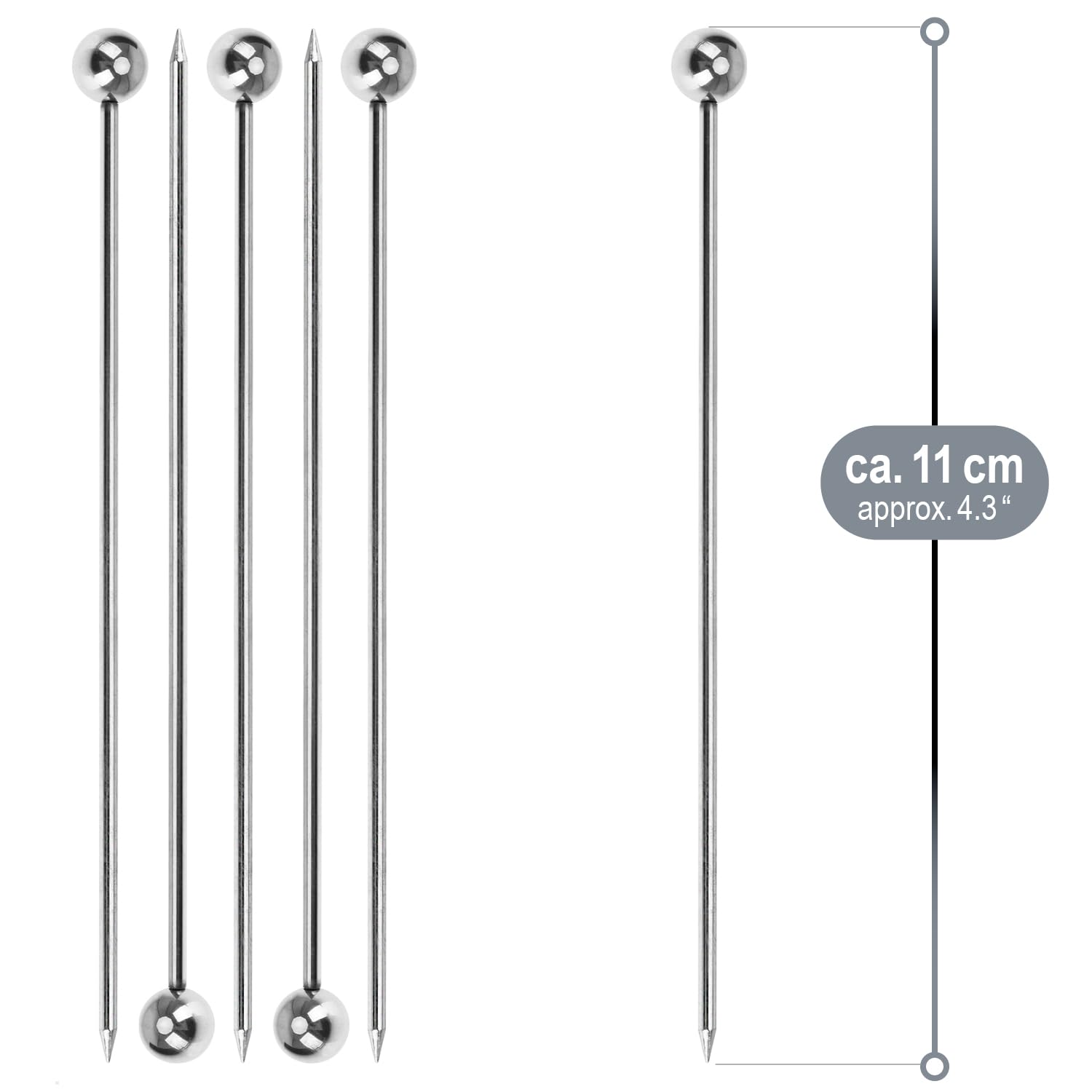 COM-FOUR® 20x brochetas de cóctel de acero inoxidable - brochetas para comer con los dedos, frutas, hamburguesas - recolector de fiestas reutilizable de 11 cm (20 piezas - 11cm)