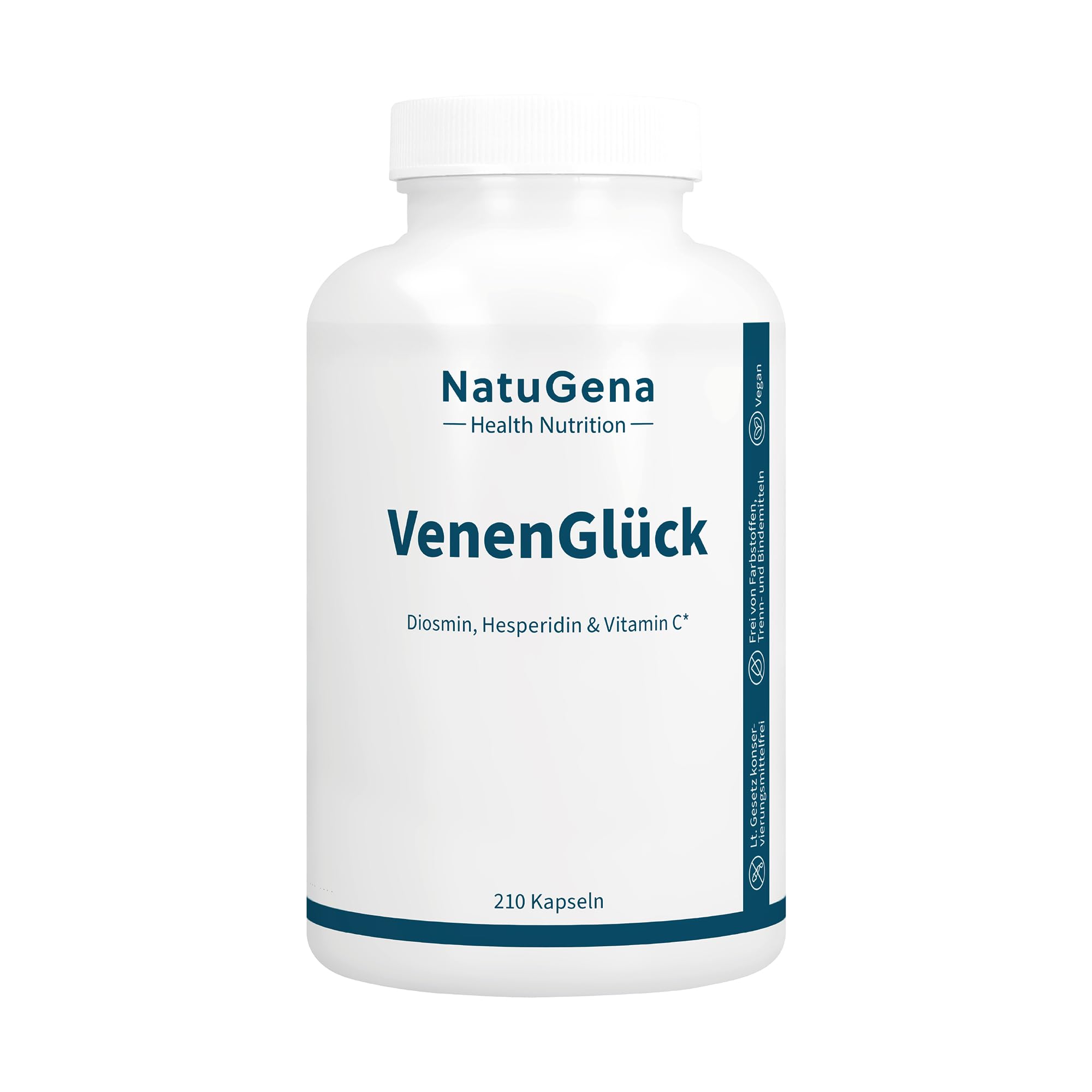 NatuGena VenenGlück, wertvolle Pflanenextrakte Traubenkern, Rotes Weinlaub und Sophora Japonica, Diosmin, Hesperidin & Vitamin C, Vitamin E, Kupfer, Rutin & OPC, 210 Kapseln (30 Tage Packung)