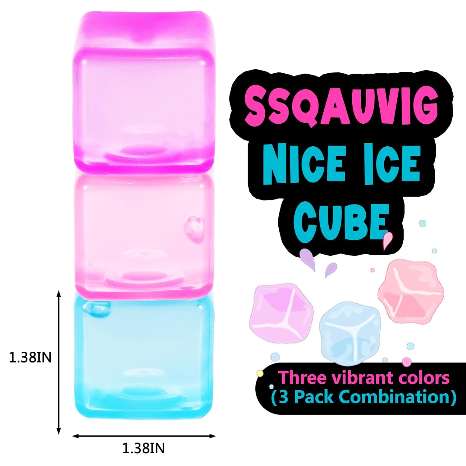 3 pack colorful ice cube stress balls