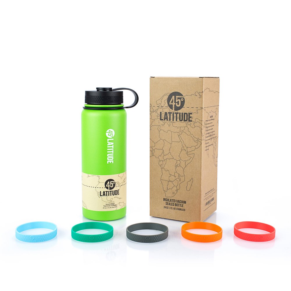 45 Degree Latitude Stainless Steel Insulated Vacuum Sealed Water Bottle, 24-Ounce, Lime Green