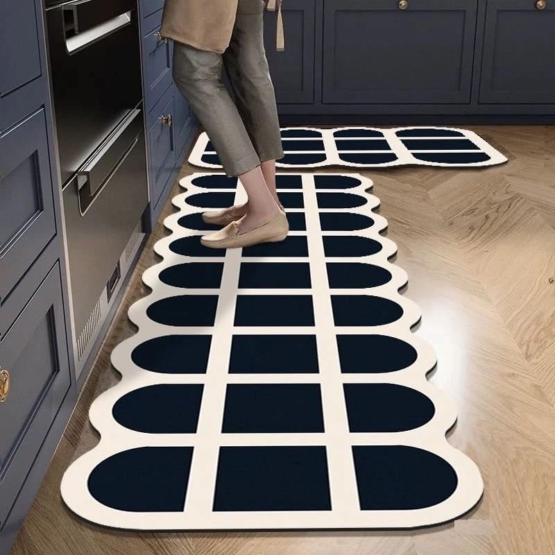 Image of Dailyart 2 Piece Anti-Fatigue Kitchen Floor Mat Set, Cushioned Ergonomic Standing Rugs, Non Stick Oil-Proof and Easy Clean Kitchen Runner for Hardwood Floors (Navy and White)